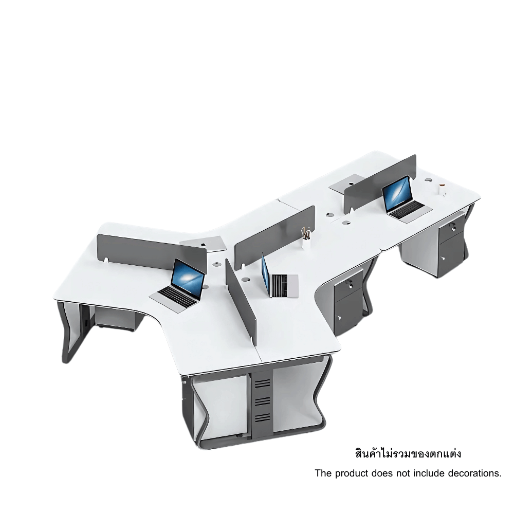 [Pre-order] โต๊ะทำงาน Proma-POD-05 สีขาว/ดำ แบบ 5 ที่นั่ง (มีตู้เอกสาร)_0
